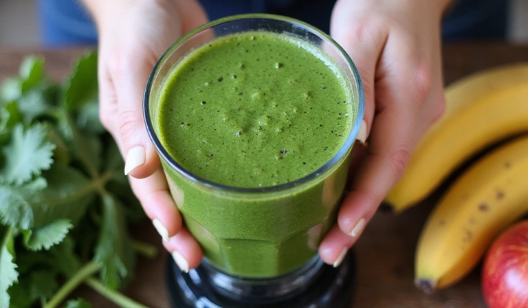 Persona preparando un batido verde saludable