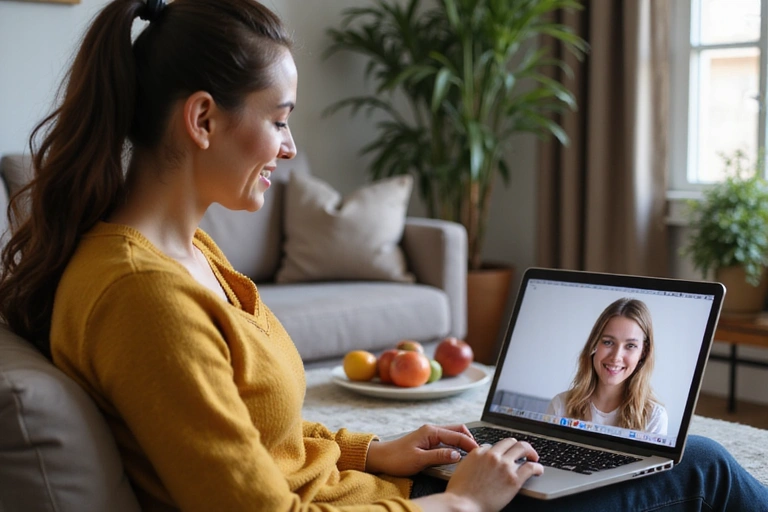 Persona teniendo una consulta nutricional online en su casa